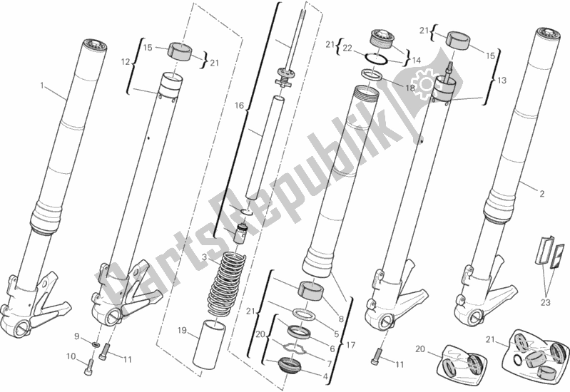 All parts for the Front Fork of the Ducati Monster 796 Anniversary USA 2013